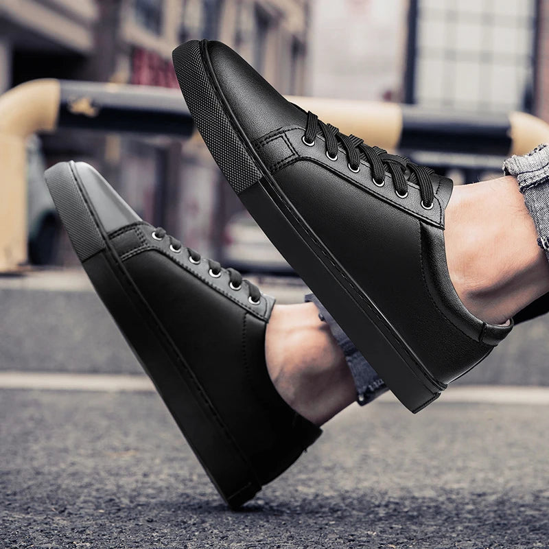 New Sneakers Men Shoes Genuine Leather Mens Casual Shoes Flat Male Footwear Fashion Black White Shoes Tenis Masculino Skateboard - Sun Studio