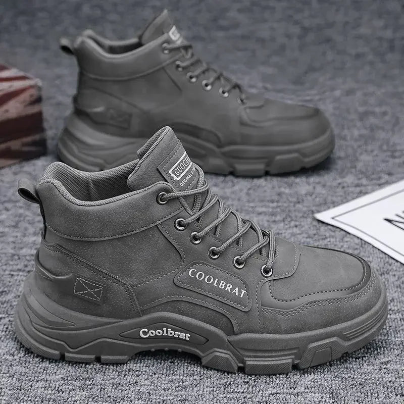 2026 neue Herren Hochschaft Stiefel Trendy Schwarze Motorradstiefel Outdoor Warme Plattformstiefel Herren Schnürlederstiefel Bota Masculina