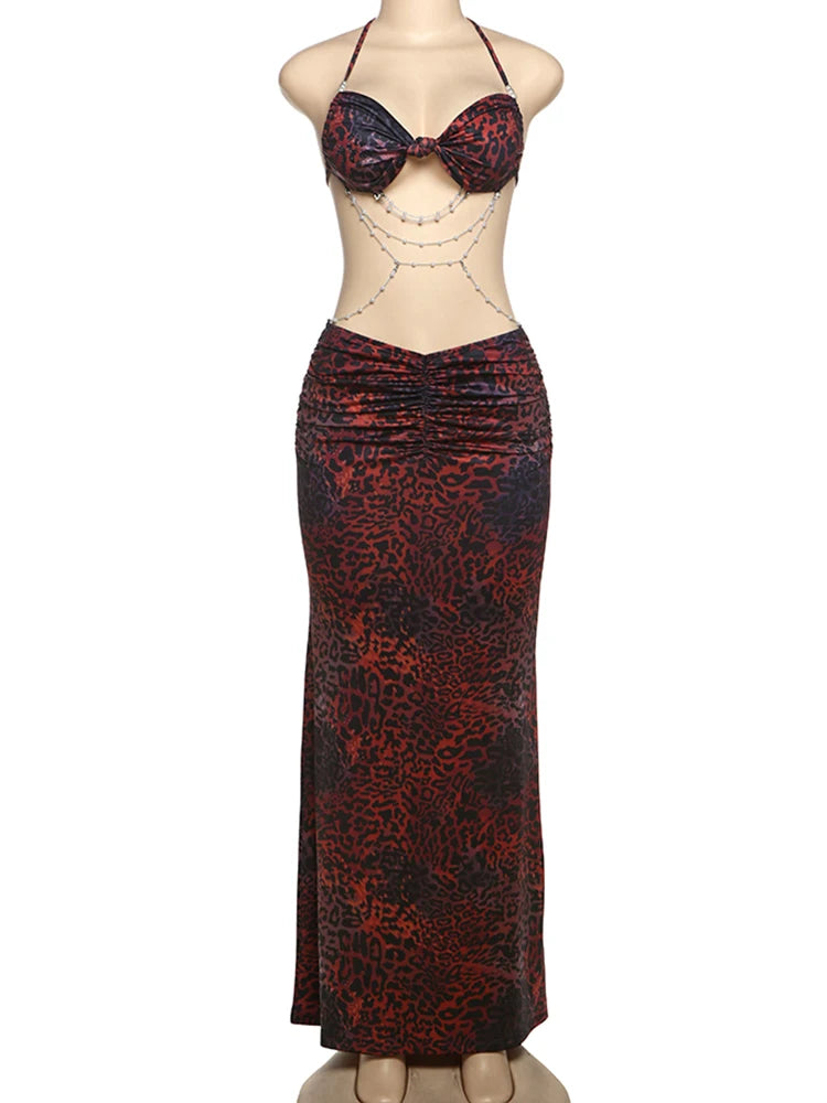 kliou Pearl Splice Stunning Dresses Women Sexy Tie Dye Tassel Bandage Hollow Shirring Maxi Bodycon Lady Vacation Party Vestidos