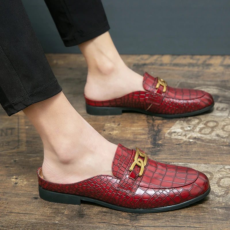 100% Echtes Leder Schwarze Herren Halbschuhe Für Herren Schuhe Mules Lässige Designer Schuhe Mode Slipper Luxus Schwarze Hausschuhe 2022