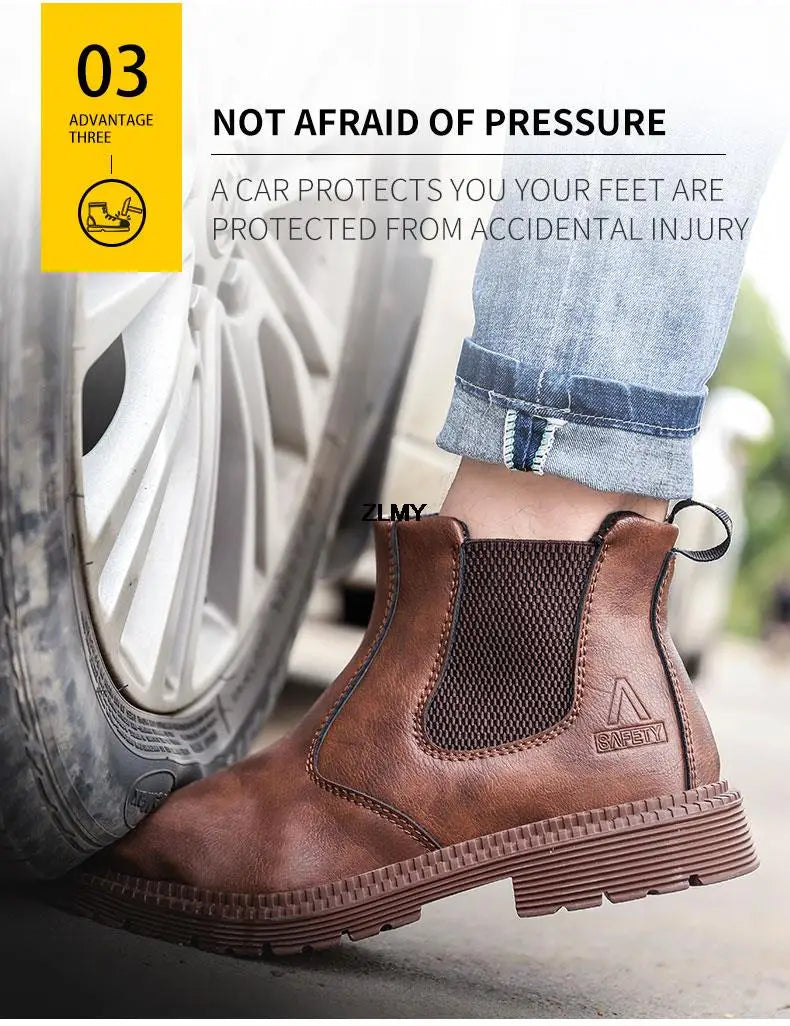 Wasserdichte Herren Schweißer Schuhe Stahlkappen Arbeitsschuhe Männer Anti-Spritzer Anti-Quetsch Sicherheitschuhe Herren Slip-On Chelsea Arbeitssicherheit Stiefel