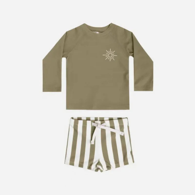 Korean Style Summer Baby Boy's Swimwear Sets Long Sleeve Round Collar Sunscreen Swimsuit+Swimming Trunks Seaside Vacation E6928 - Sun Studio