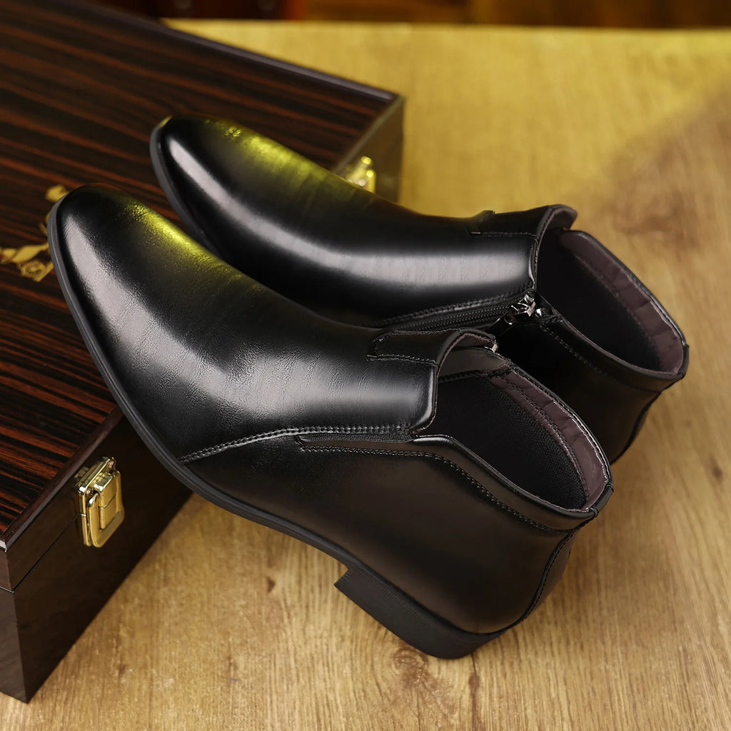 Retro Men Ankle Boots Luxury High-top Men Leather Shoes High Quality Non-Slip Motorcycle Boots Fashion Zipper Men Boots Big Size - Sun Studio