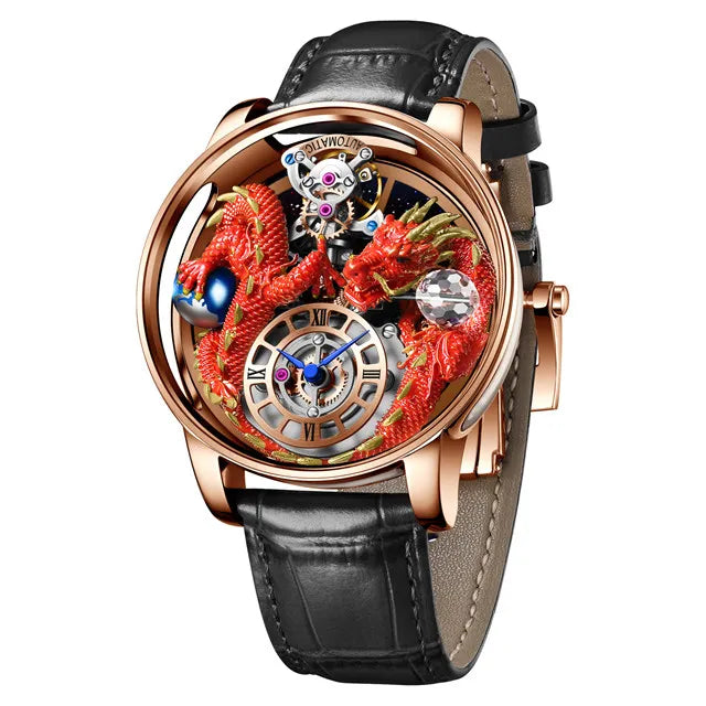 PINDU Design New 3D Dragon Earth Theme Quartz Watches Men Celestial Series Curved Mirror Transparent Design Watch Wristwatches - Sun Studio