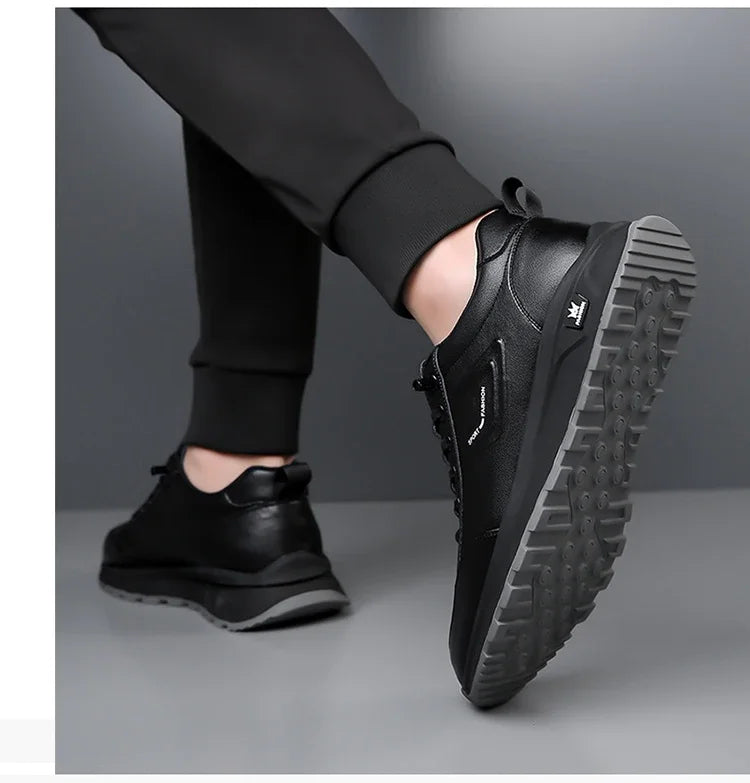 Designer New Men Genuine Leather Casual Sport Shoes Street Fashion Comfortable Cow Leather Lace-up Sneakers - Sun Studio