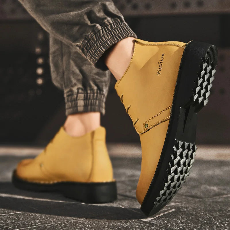 VIPOL Tooling Boots for Men Retro Leather Shoes Comfortable Platform Leisure Flats Classics Outdoor Leisure Men's Boot - Sun Studio