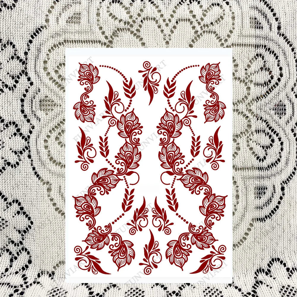 Brown Henna Tattoo Stickers for Hand Foot Waterproof Temporary Tattoos for Women Maroon Color Fake Tattoo for Wedding Body Art - Sun Studio