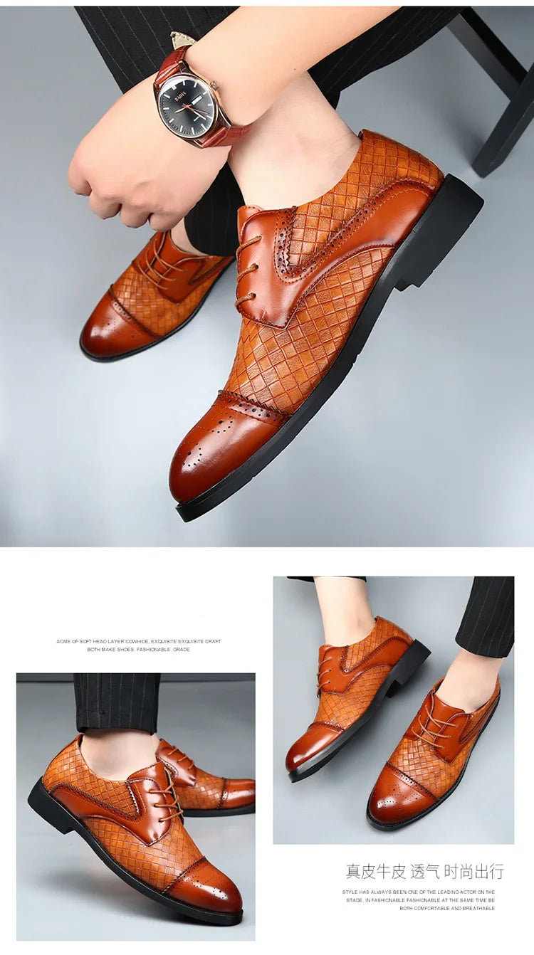 Genuine Leather Mens Dress Shoes Black Formal Social Shoe Male Business Wedding Derby for Man Luxury Italian Work Oxford Loafers - Sun Studio