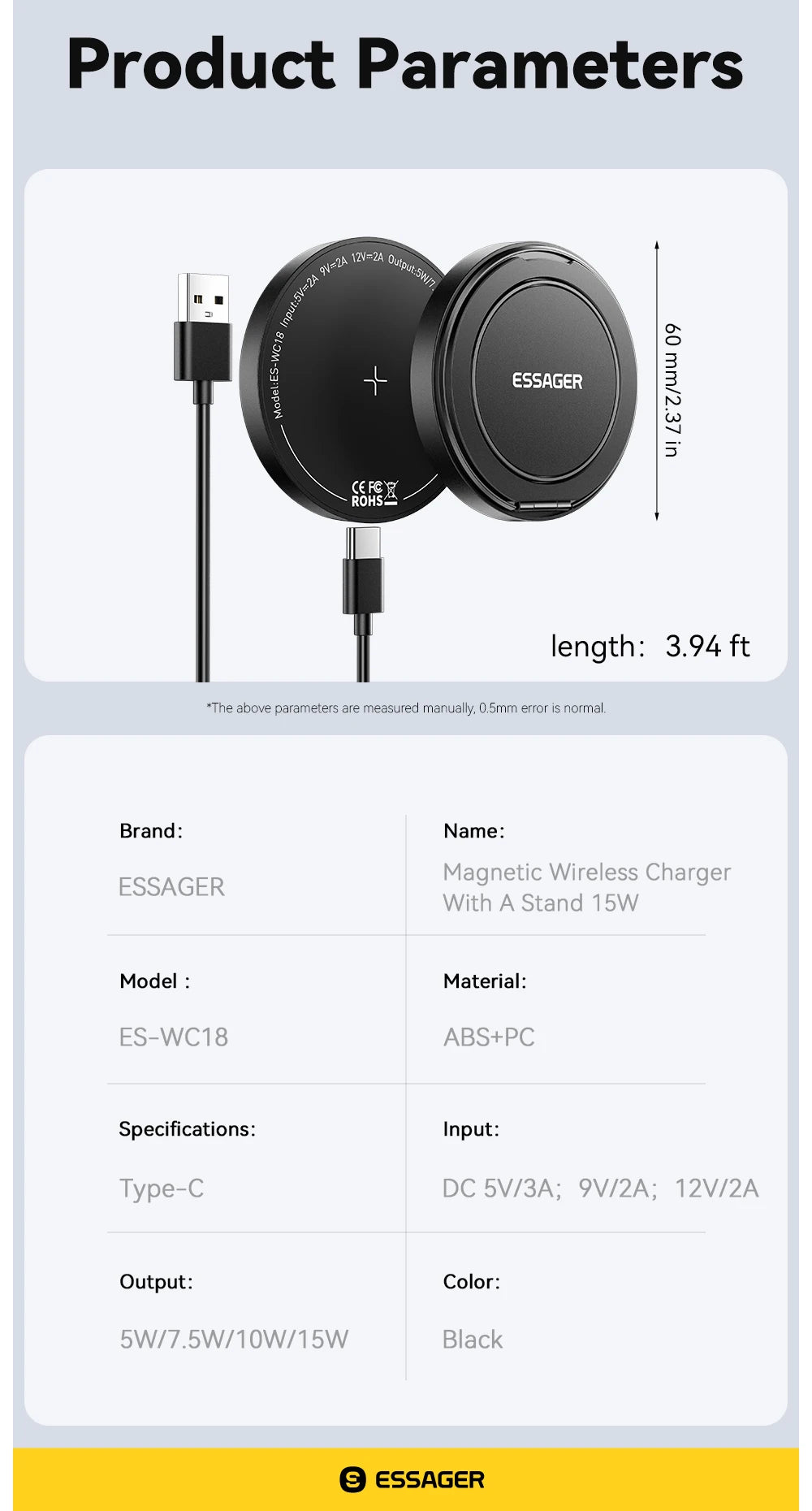 Essager Magnetic Wireless Charger With Holder 15W Fast Charging For iPhone17 16 15 14Pro Max Airpods Mini Wireless Phone Charger - Sun Studio