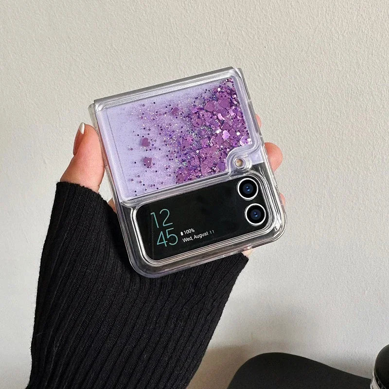 for Samsung Z Flip 7 Luxury Glitter Quicksand Case For Samsung Galaxy Z Flip 7 6 5 4 3 ZFlip 7FE Gradient Love Heart Bling Cover - Sun Studio