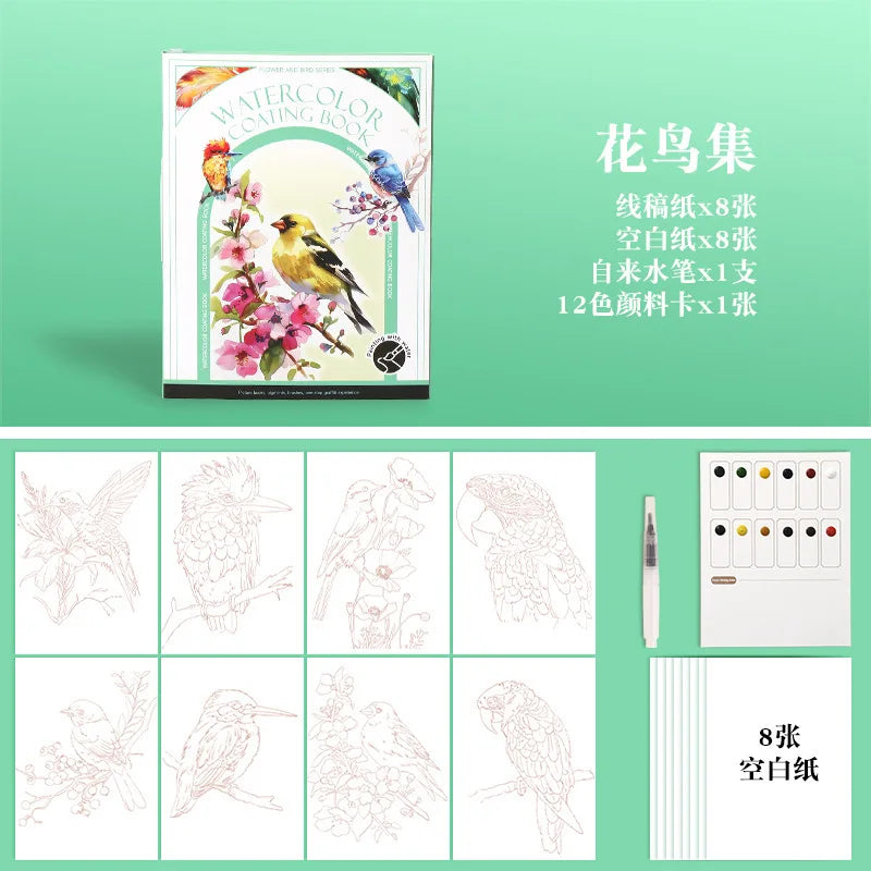Bview Art Travel Watercolor Painting Set with Tri-Fold Book, Built-in 12 Colors & Stress Relief Note Paper for DIY Art Therapy - Sun Studio