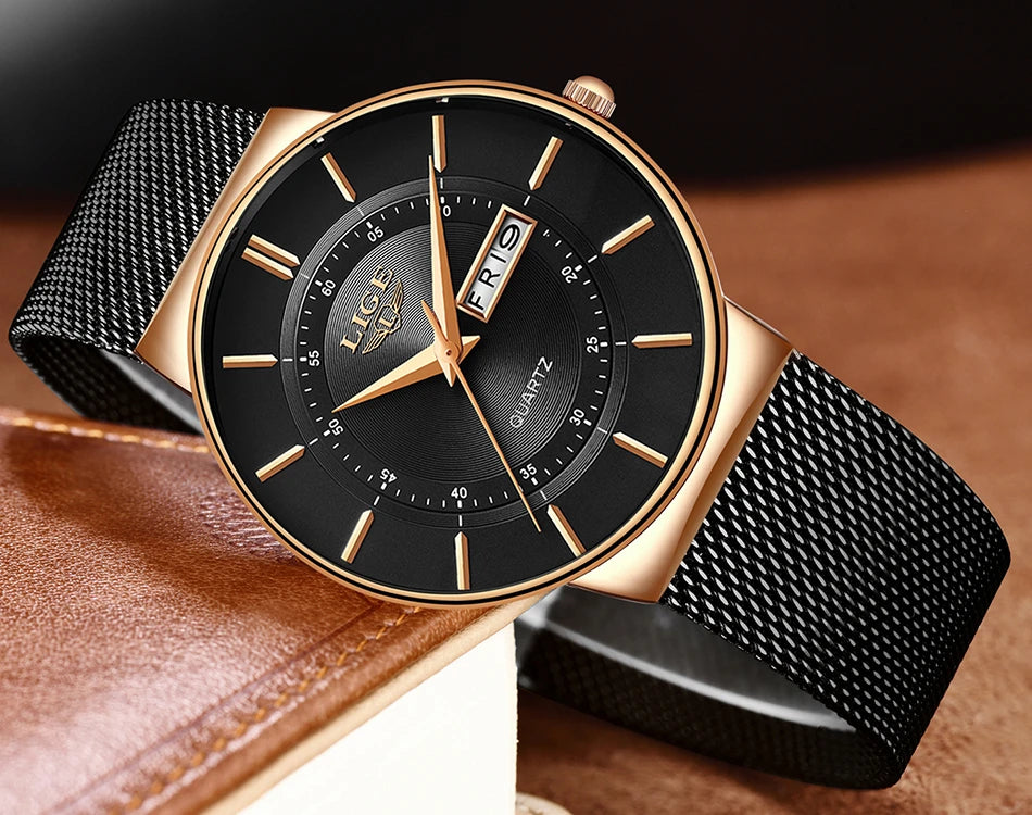 LIGE 2024 Luxury Men Watches Waterproof Ultra Thin Date Clock Male Steel Strap Casual Quartz Watch Men Sports Wrist Watch Man - Sun Studio