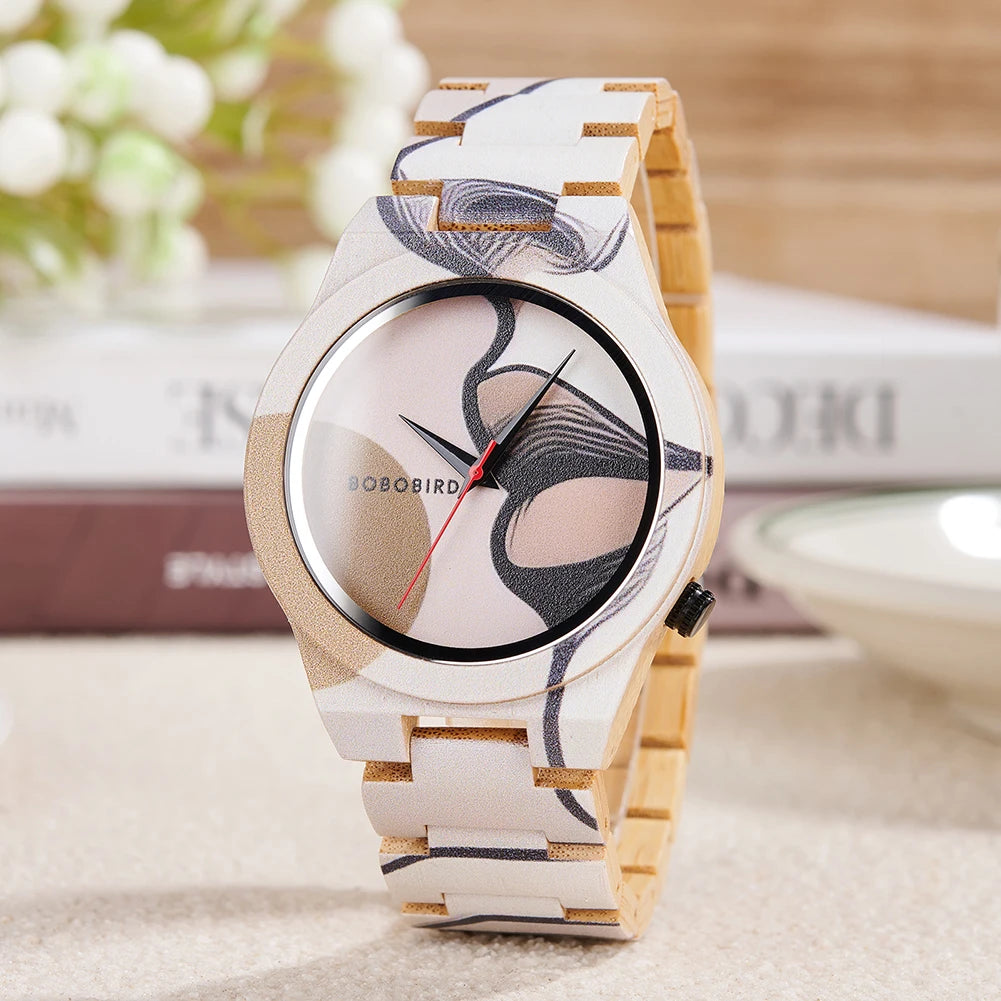 Men's Watches BOBO BIRD Bamboo Quartz Watch Pattern Printing Colorful Wooden Wristwatch 2025 New - Sun Studio