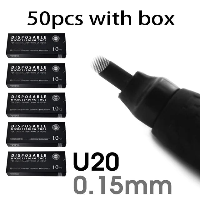 10/50Pcs Disposable Microblading Pen 0.15/0.18mm 18U Sterilized Permanent Makeup Eyebrow Tattoo Pen with U Blades - Sun Studio