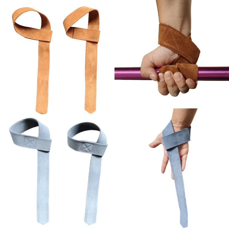 1 Pair Cowhide Weightlifting Straps for Men & Women Gym Lifting Wrist Straps Gym Perfect for Strength Training and Deadlifts - Sun Studio