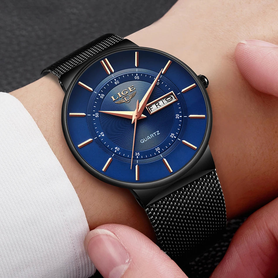 LIGE 2024 Luxury Men Watches Waterproof Ultra Thin Date Clock Male Steel Strap Casual Quartz Watch Men Sports Wrist Watch Man - Sun Studio
