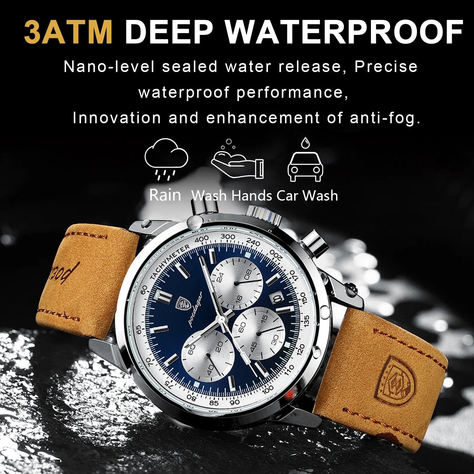 POEDAGAR Top Brand Men's Quartz Watch Waterproof Luminous Chronograph Military Man Watch Luxury Fashion Leather Watches For Men - Sun Studio