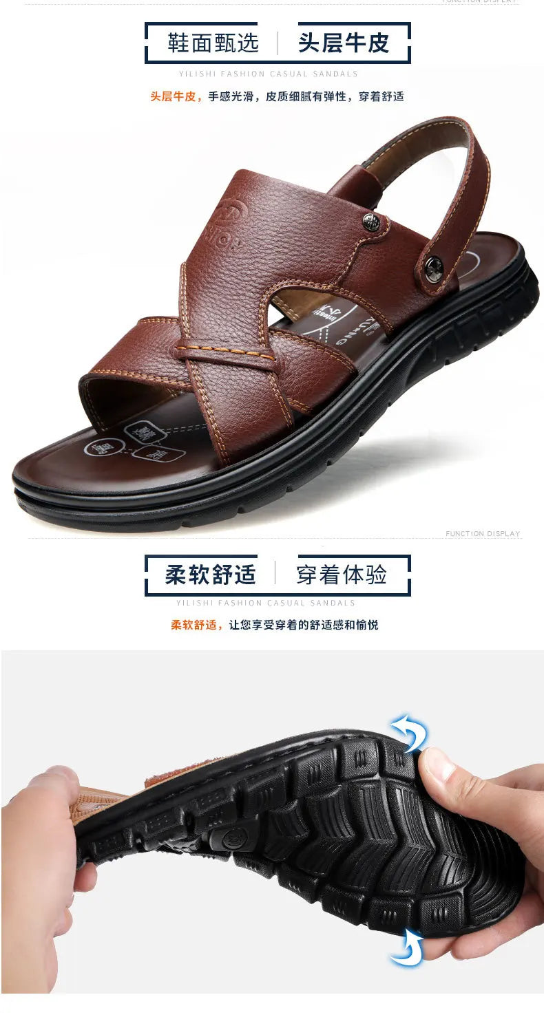 Big Size 49 50 Men's Sandals Summer Leather Shoes Man Slippers Non-slip Bottom Casual Business Beach Shoes for Men 2025 Summer - Sun Studio