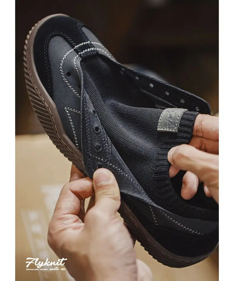 Maden Retro Black Patchwork German Trainers Shoes One-piece Knit Sock Sneakers Lace-Up Casual Men's Summer Sporty Board Shoes - Sun Studio