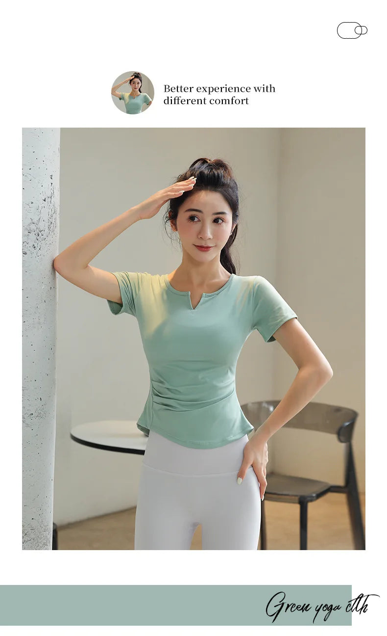 Fitness Yoga Tshirt Women's Short Sleeve Gym T-Shirt Quick Dry Running Training Breathable Slimming Moisture Wicking Sports Tops - Sun Studio