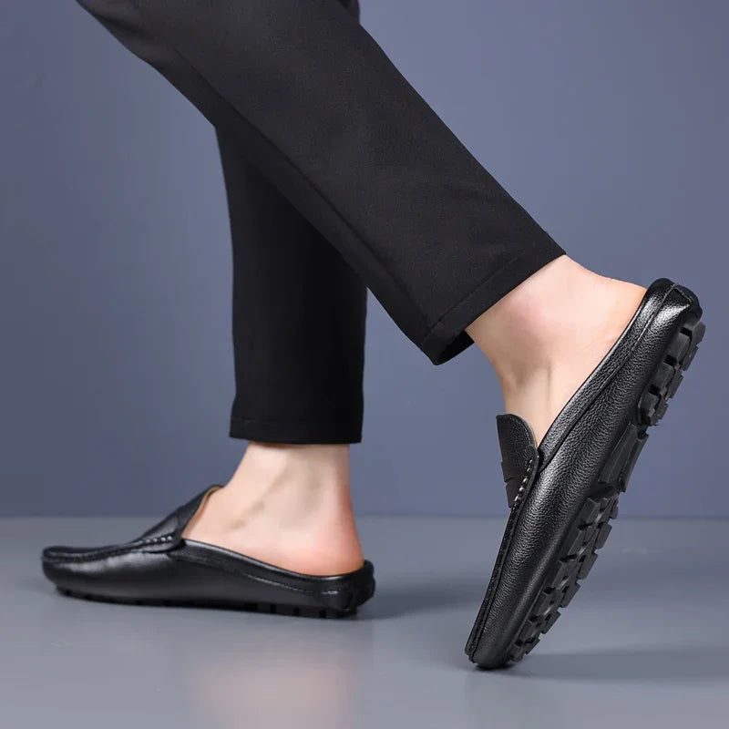 YRZL Loafers Summer Slip on Half Shoes for Men PU Leather Slippers Casual Breathable Comfy Loafers Moccasins Casual Shoes Men - Sun Studio
