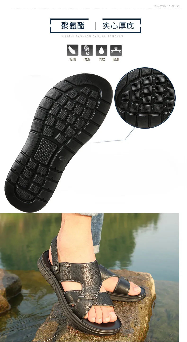 Big Size 49 50 Men's Sandals Summer Leather Shoes Man Slippers Non-slip Bottom Casual Business Beach Shoes for Men 2025 Summer - Sun Studio