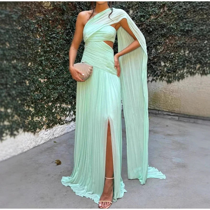 Elegant Hollow Out Ribbon Long Party Dress Women Pleated Spliced Sleeveless Backless Dresses 2025 Summer Lady Beach Holiday Robe - Sun Studio