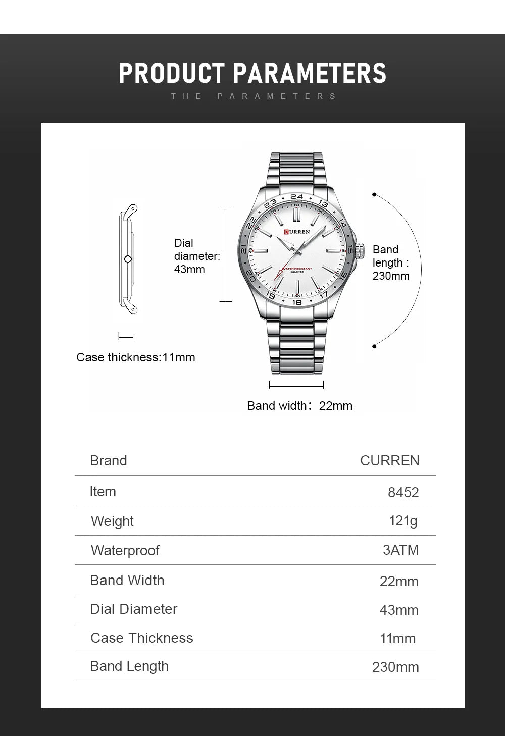 CURREN 8452 Men Fashion Ultra Thin Watches Simple Men Business Stainless Steel Quartz Watch Casual Watch Men's wristwatch - Sun Studio