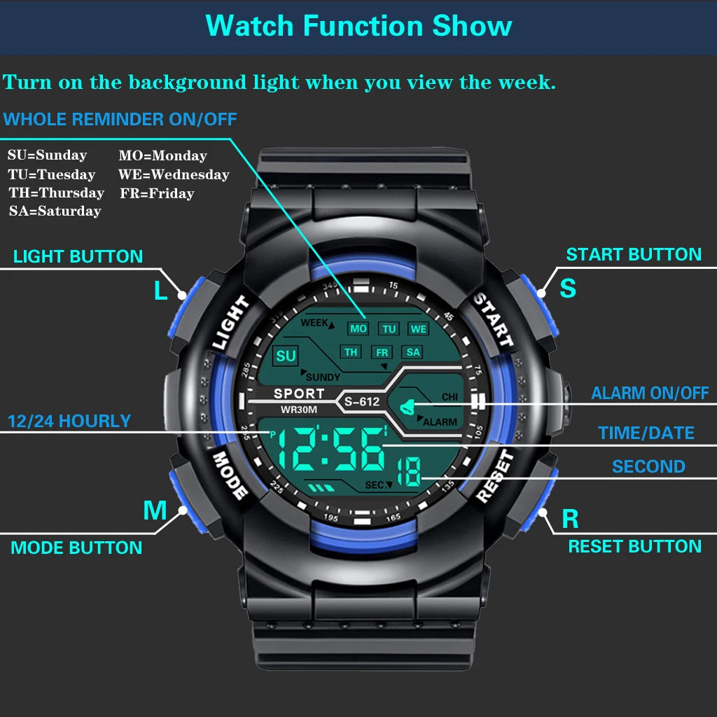 Sports Digital Electronic Watch 55mm Large Dial Sport Watch Outdoor Multifunction Watches Clock for Men Teen Student - Sun Studio