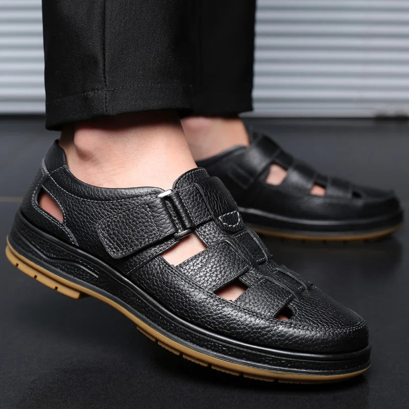Classic High Quality Leather Business Sandals Summer Outdoor Hiking Shoes Handmade Sandals Fashion Comfortable Men Beach Shoes - Sun Studio