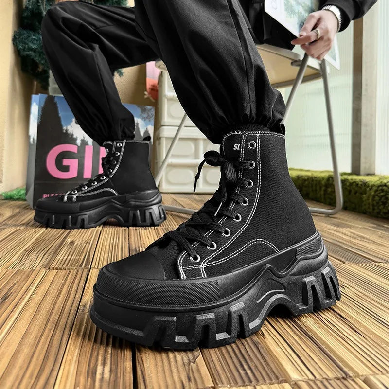 Classics Men's Shoes 2025 Fashion High Top Canvas Sneakers Platform Casual Shoes Man Lace-up Flats Men Non-slip Vulcanize Shoes - Sun Studio