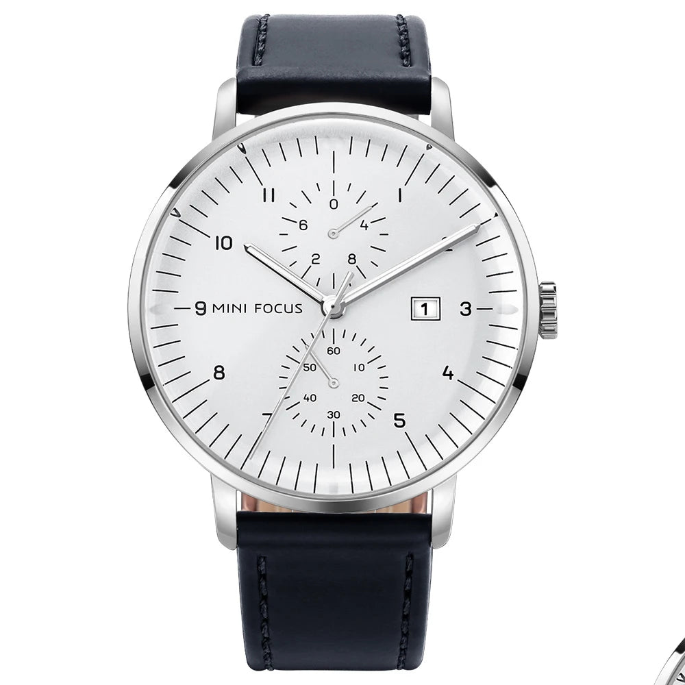 MINI FOCUS Men Watch Top Brand Luxury Quartz Watches Mens Casual Fashion Genuine Leather Male Wristwatch New Waterproof Clock - Sun Studio