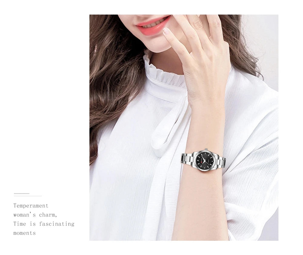 Ladies Dress Watch 29mm Silver Stainless Steel Gorgeous Rhinestone Quartz Clock Suitable Banquet Accessories & Daily Decoration - Sun Studio