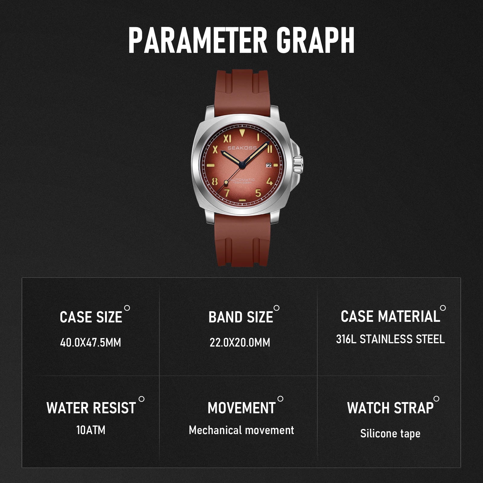 SEAKOSS Super Luminous Diving Automatic Mechanical Watches Men's 10ATM with Seagull st1612 Movement Calendar Sapphire Wristwatch - Sun Studio