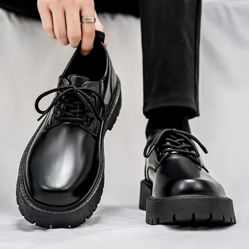 Genuine Soft Leather Men's Shoes 5cm Heightening Thick Bottom Anti-slip Waterproof Casual Black Formal Shoes Autumn Season - Sun Studio