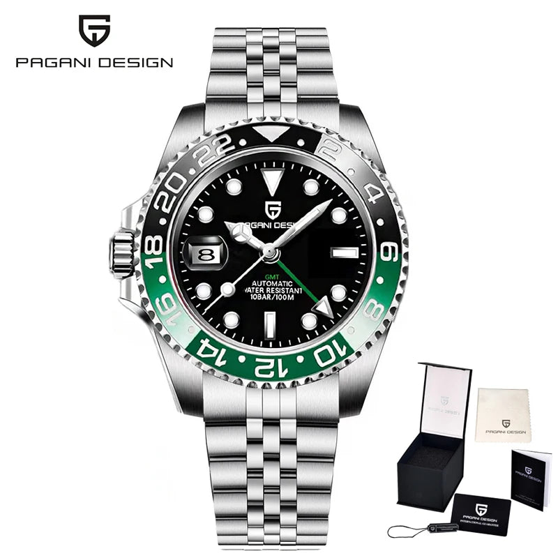 PAGANI DESIGN PD-1662 Luxury GMT Men Mechanical Wristwatch Sapphire Glass Stainless Steel 100M Waterproof Automatic Watches - Sun Studio
