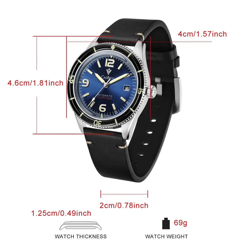 CADISEN 2026 Watch Men Mechanical Wristwatches MIYOTA 8215 Movement Genuine Leather Strap Waterproof Luminous Red Mens Watches - Sun Studio