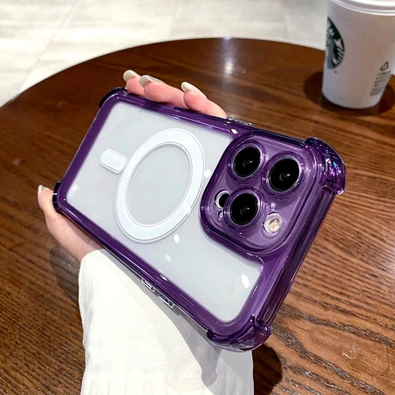 Luxury Wireless Charge For Magsafe Shockproof Phone Case For iPhone 13 14 15 12 Pro Max Plus Transparent Magnetic Bumper Cover - Sun Studio