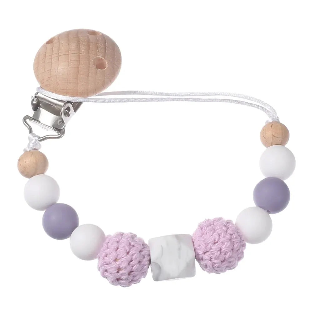 Wooden Felt Ball Baby Pacifier Chain Beech Soother Nipple Clips For Silicone Beaded Dummy Holder Chain Care Chew Toy Shower Gift - Sun Studio