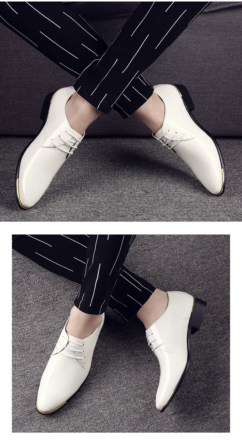 2024 New Men’s Patent Leather Shoes  British Style Men's Dress Shoes Lace Up Pointed Toe Wedding Business Party Social Shoe Male - Sun Studio