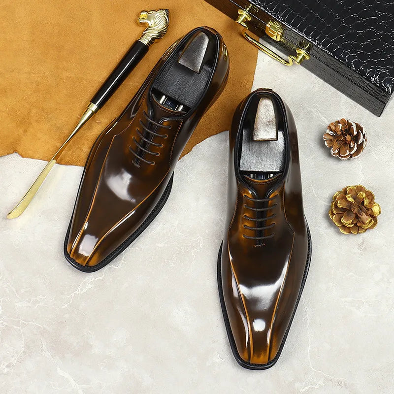Mens Wedding Oxford Gentlemen Party Dress Shoes Genuine Patent Leather Casual Pointed Toe Formal Shoes For Men - Sun Studio