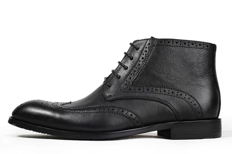 British Brock Carved Leather Boots Retro Business Formal Leather Shoes Fashion Men's Boots Cowhide Men's Short Boots - Sun Studio