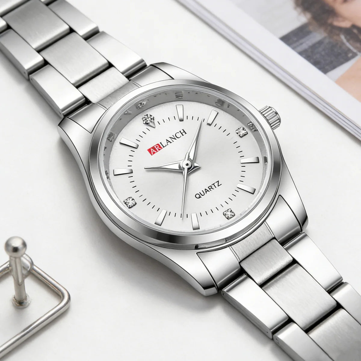 Ladies Dress Watch 29mm Silver Stainless Steel Gorgeous Rhinestone Quartz Clock Suitable Banquet Accessories & Daily Decoration - Sun Studio