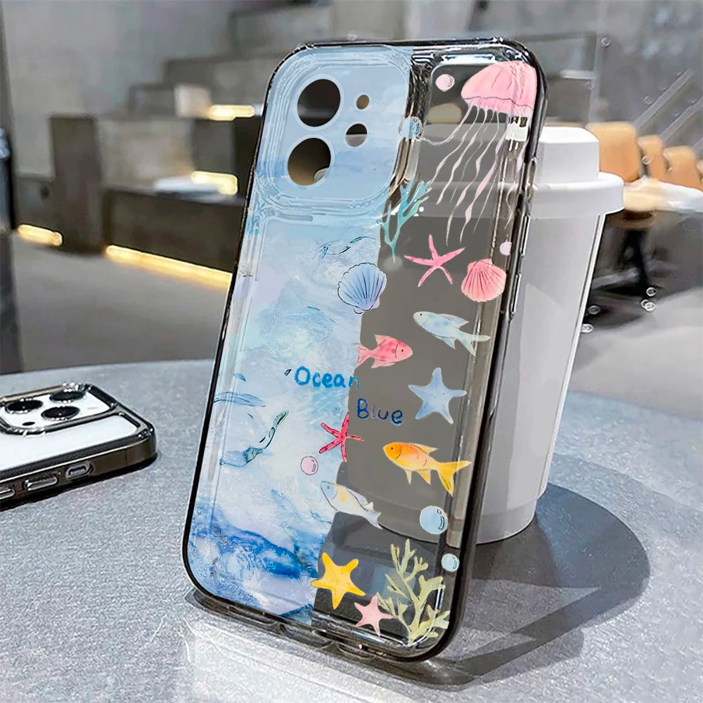 Ocean Animal Cute Phone Case For iPhone 11 Case iPhone 15 13 14 12 17 16 Pro Max 8 7 Plus XR XS SE Clear Protective Cover Funda - Sun Studio