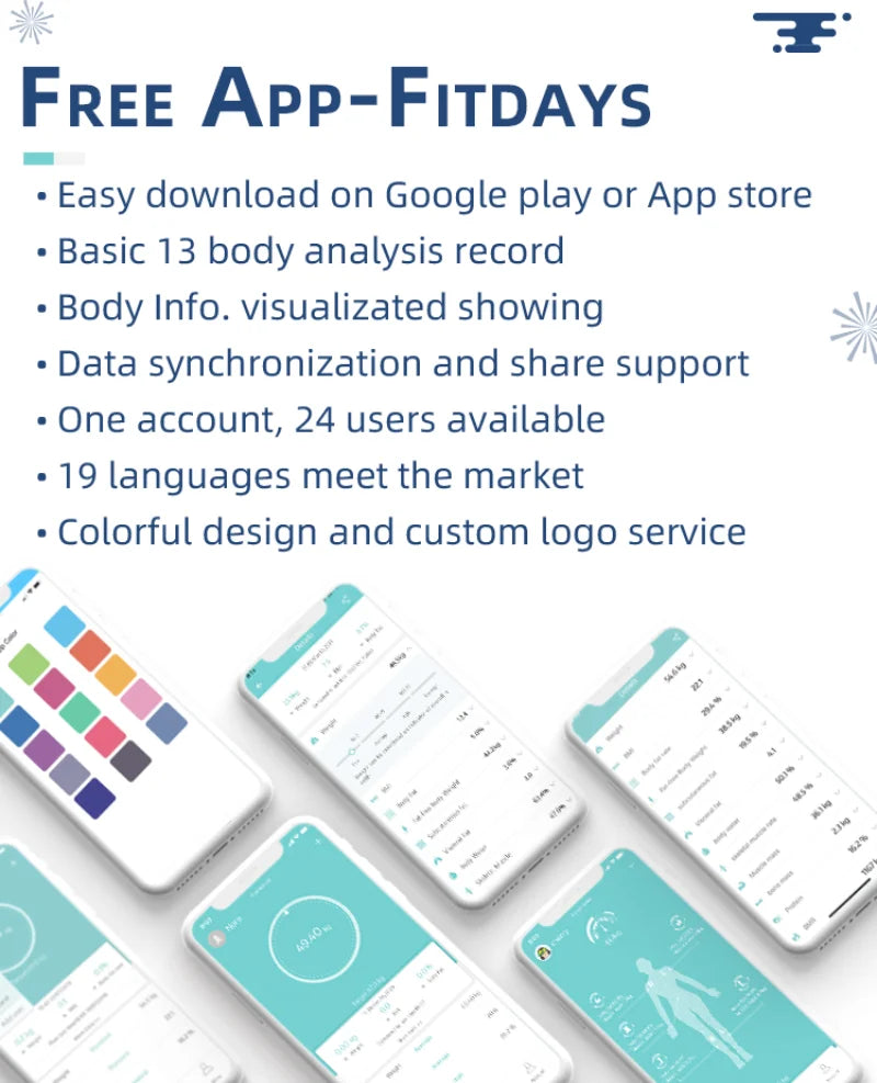 Fitdays Smart 8 Electrodes Body Fat Weight Scale, Human Bioimpedance Scale, Body Composition Scale - Sun Studio