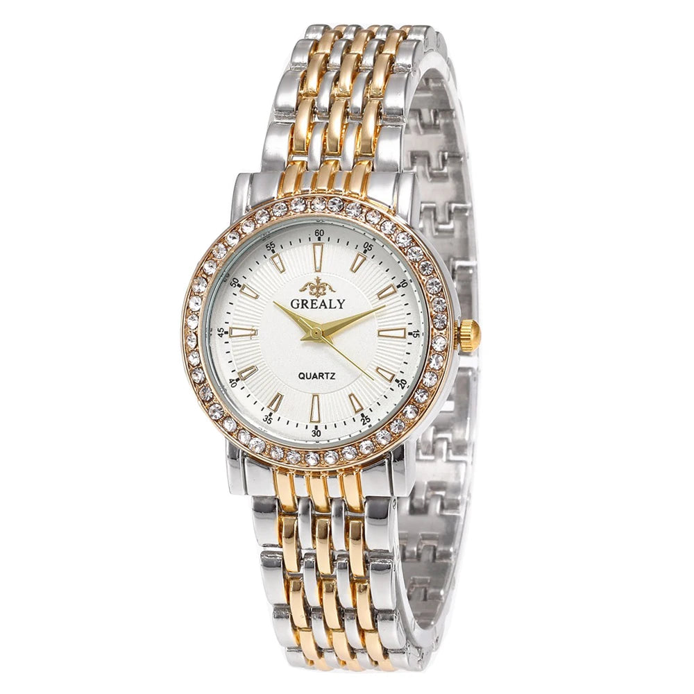 New Casual Watches Women Luxury Fashion Lovers Watch Rhinestone Stainless steel Quartz Watch Men Women Gift Business Wristwatch - Sun Studio
