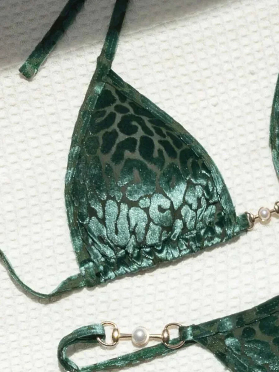 Sexy Leopard Velvet Bikini Mini Micro Thong Bikinis Women Swimwear Female Swimsuit Two-piece Bikini Set Halter Bathing Suit Swim - Sun Studio