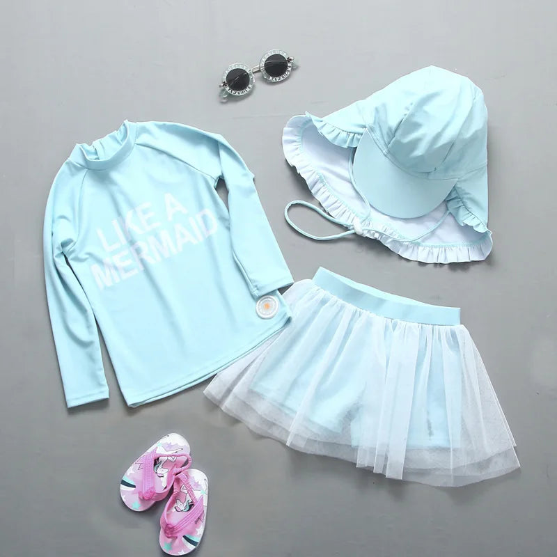 UPF50 Girls Swimwear Long Sleeves Floral Baby Swimsuit UV Protection Children's Swimming Suit Beach Summer Toddler Bathing Suit - Sun Studio