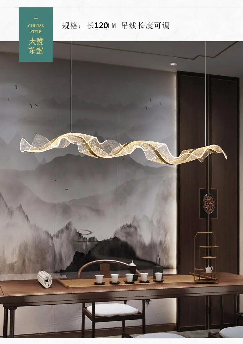 Nordic Designer Wave LED Pendant Lights Acrylic Dimmable for Table Dining Living Room Kitchen Chandelier Home Decor Lamp Fixture - Sun Studio