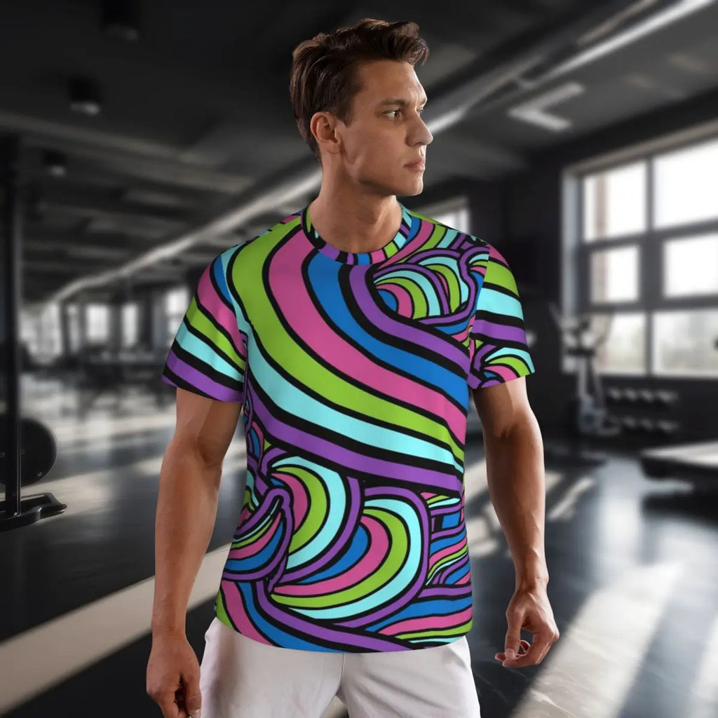Gym T-Shirt For Man Retro Geometric 60S 70S T-Shirts Fashion Psychedelic Art Beach Tees O Neck Y2K Fun Design Tops Gift Idea - Sun Studio